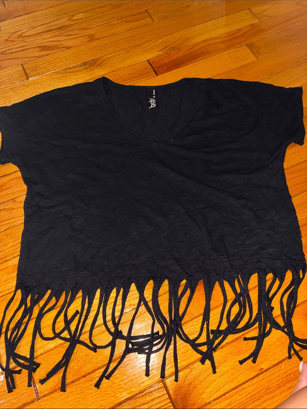 Bobi black Fringe V-Neck Crop Top